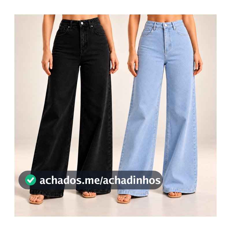 Calça Jeans Wide Leg Feminina Pantalona Cintura Alta 100% Algodão Premium Não Encolhe Perna Larga Blogueira