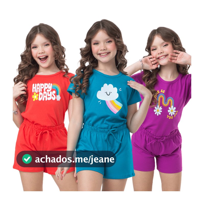Kit Sortido 06 Peças de Roupas Infantil Menina 3 Camisetas + 3 Bermudas Kit com 3 Conjuntos de Roupa Infantil Menina
