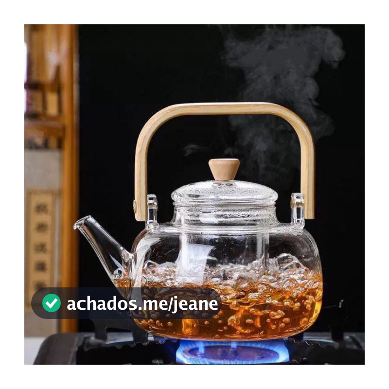 Chaleira Vidro Borossilicato com Alça de Bambu 1000ml DIRETAMENTE AO FOGO/Fogo de Indução