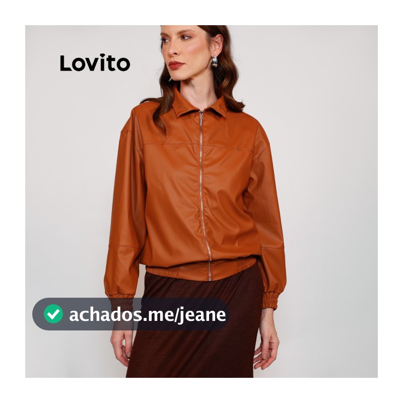 Jaqueta Bomber Manga Longa Couro Lovito Fake Moda Feminina Basica JKB444BRL473