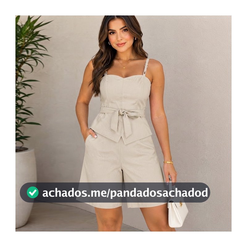Conjunto Feminino Elegante com Blusa de Alças Finas e Bermuda Confortável - Twill