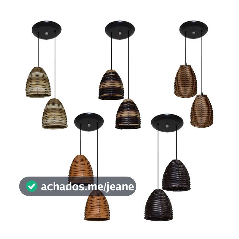 Lustre Pendente Duplo de Junco modelo Sino - Varias Cores - ratan - Vime