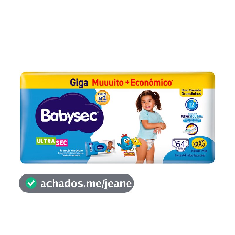 Fralda Babysec Ultrasec Giga Tamanho XXXG 64 Unidades Descartáveis