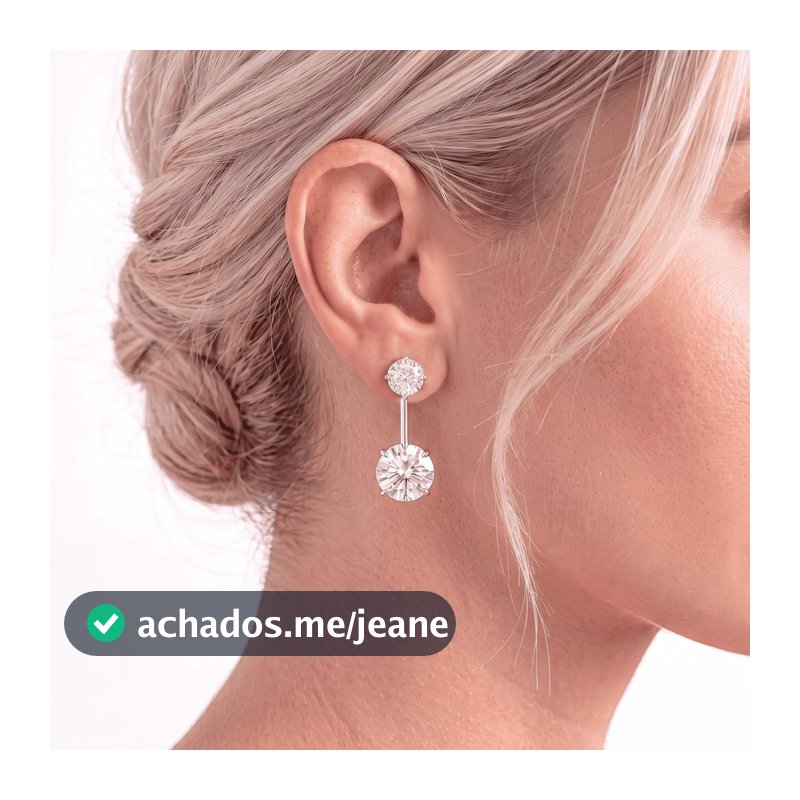 Brinco Ear Jacket Rodio Branco e Ouro com Zircônia Dupla e Fio