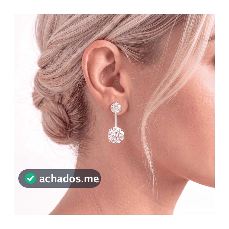 Brinco Ear Jacket Rodio Branco e Ouro com Zircônia Dupla e Fio
