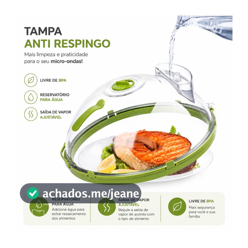 Tampa Protetora de Alimentos Para Micro-ondas Com Reservatório De Água Livre de BPA