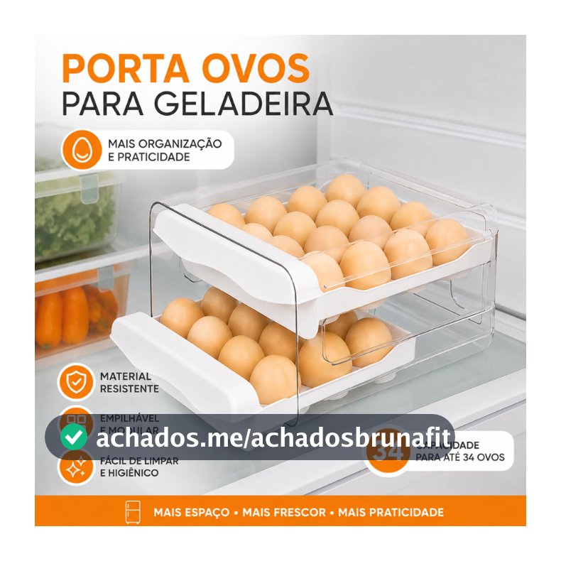 Porta Ovos Acrílico Capacidade 34 Ovos Organizador Gaveteiro Dupla Capacidade Geladeira