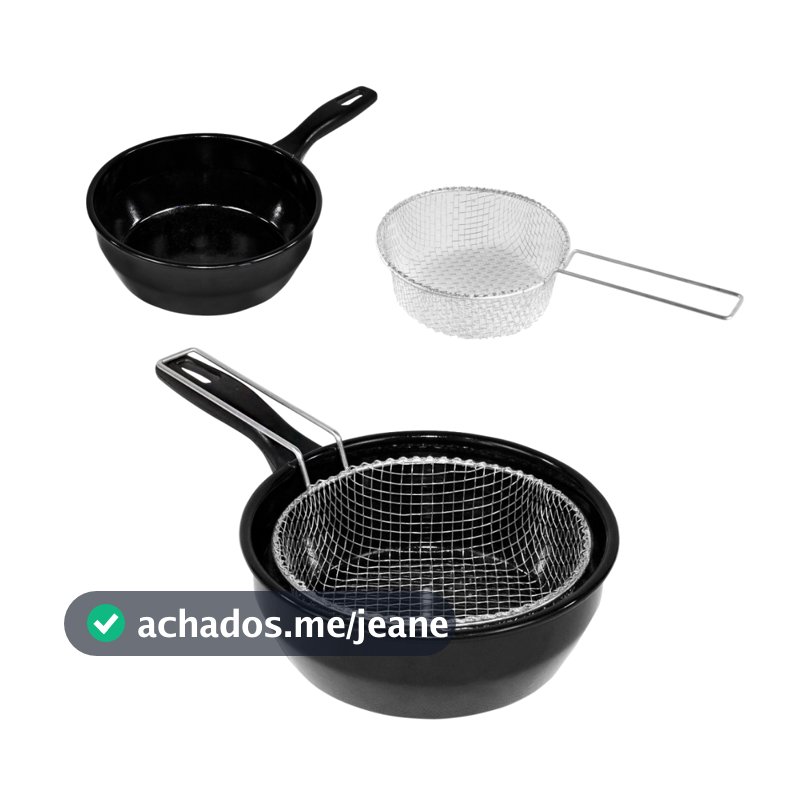 Frigideira De Ferro Esmaltado Com Cesto Fritatudo 20cm Fritura Batata