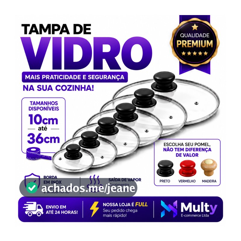 Tampa de Vidro Temperado Tampa Para Panela Avulsa Universal Borda Inox Com Saída de Vapor 10 a 36cm