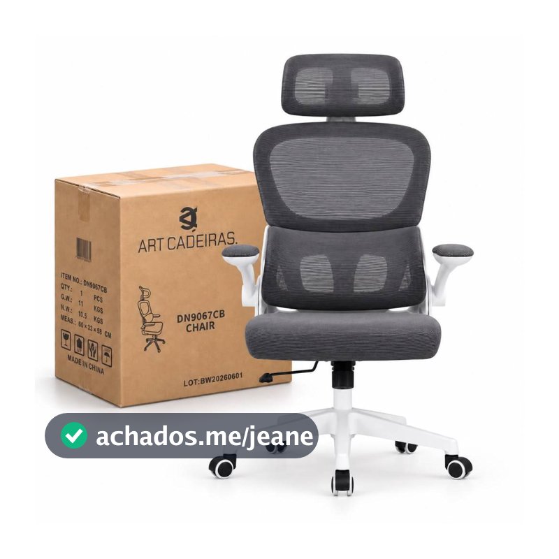 Cadeira de Escritório ART CADEIRAS DN9067CB com Encosto de Cabeça e Braços Ajustáveis CinzaCasa e Decoração > Móveis > B