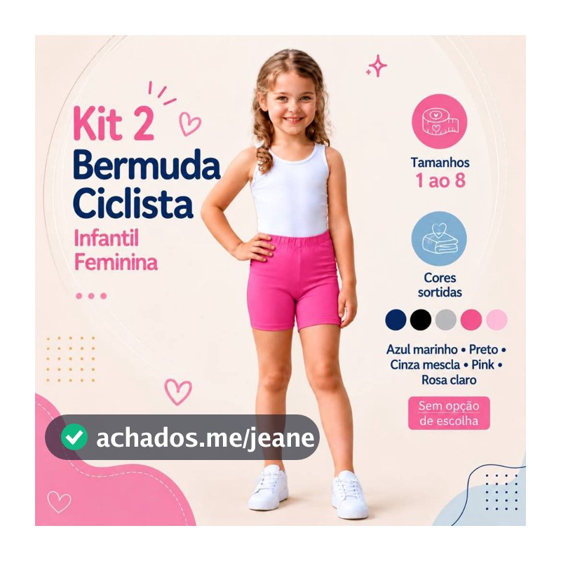 Kit 2 Bermudas Ciclista Infantil Feminina Confortável Menina