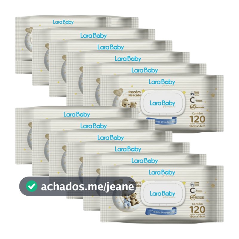 Kit C/12 Lenço Umedecido Lara Baby Premium Recém Nascido RN 120 Unidades Total 1440
