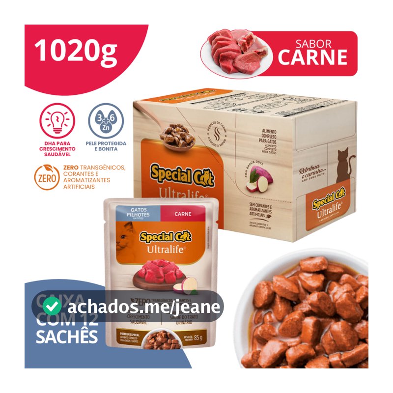 Caixa 12 Sachê Special Cat Ultralife Filhotes Sabor Carne - 85g