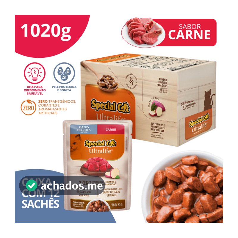 Caixa 12 Sachê Special Cat Ultralife Filhotes Sabor Carne - 85g