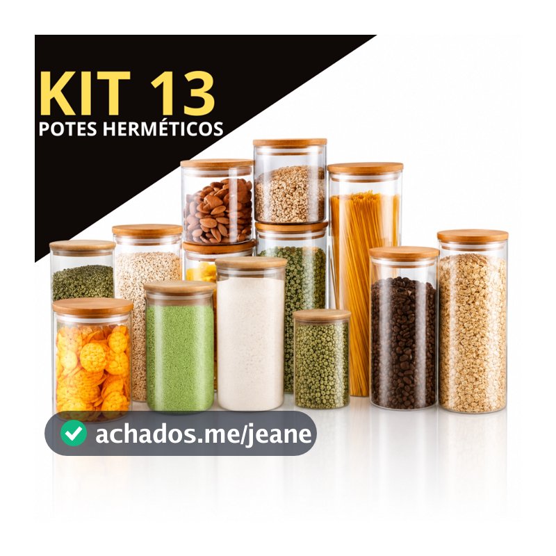 Kit de  potes herméticos de vidro com tampa de bambu para cozinha mantimentos alimentos