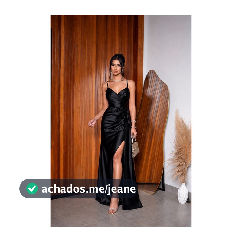 Vestido Feminino Longo Acetinado com Fenda e Trançado nas Costas
