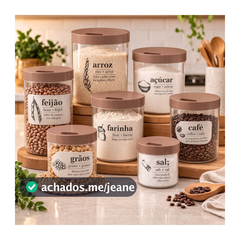 Conjunto de Mantimentos Redondo 7 Peças Rosca Decorado Plasutil