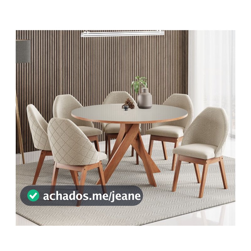 Conjunto Sala de Jantar Mesa Mônaco 137cm 6 Poltronas Grecia Madetal