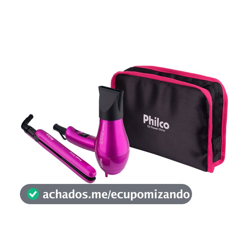 Kit Philco Prancha + Secador Travel Shine Rosa
