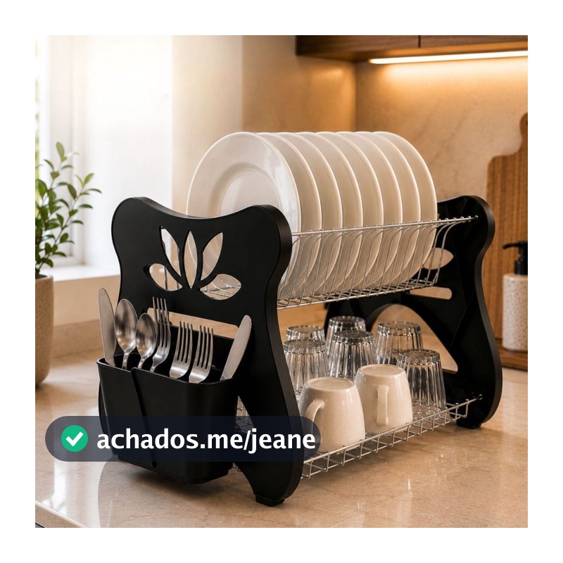 Escorredor de louças pratos 13 pratos 2 andares com porta talher modelo premium organizador de pia