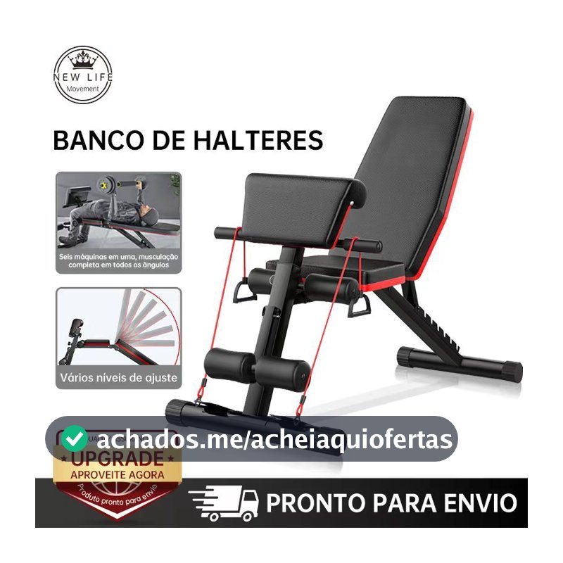 Banco de Supino Multifuncional Regulável Dobrável para Halteres, Banco de Musculação para Academia Doméstica