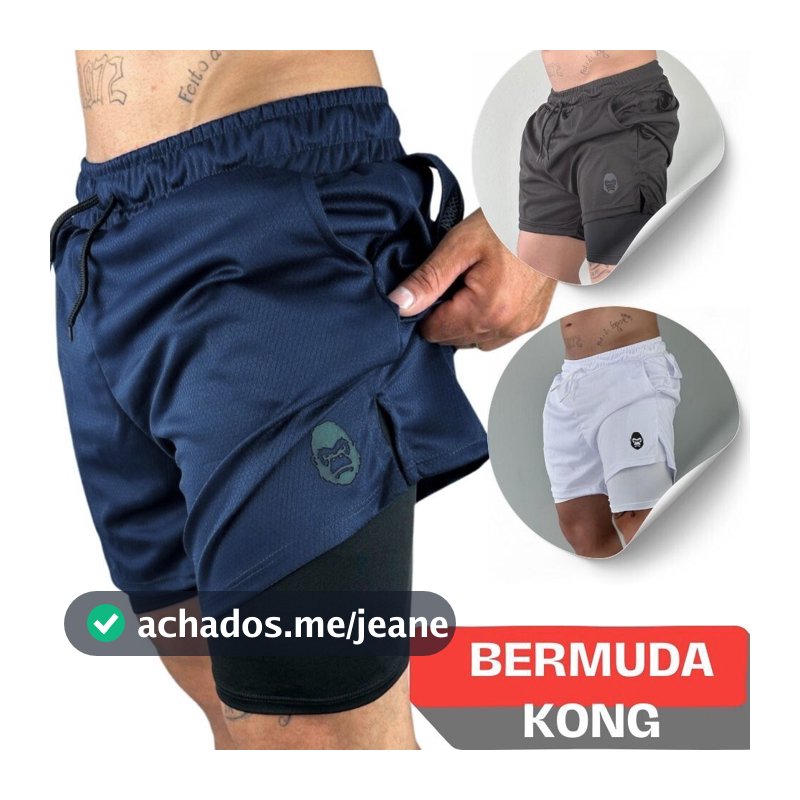 Kit 3 Bermudas Masculinas Academia 2 em 1 Cueca embutida