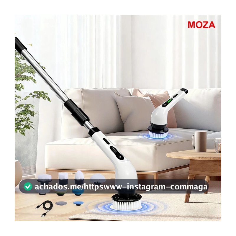Escova de limpeza elétrica multifuncional 9 em 1, retrátil - com cabo estendido para banheiro, cozinha e quarto