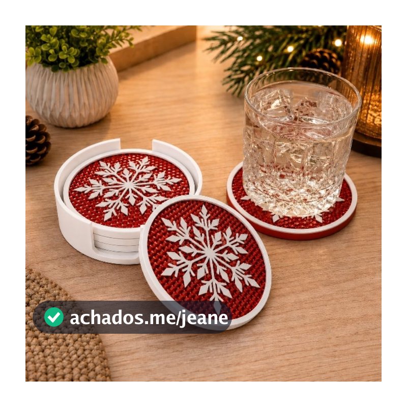 Kit 8 Porta Copos de Natal com Suporte Floco de Neve Mesa Posta Decoração Natalina