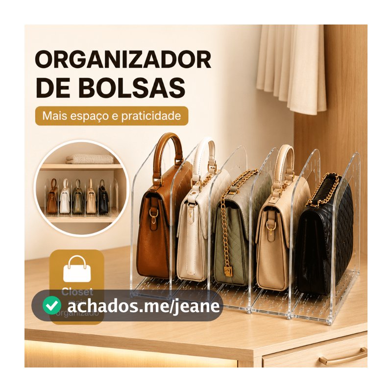 Organizador de Bolsas com 5 Divisões em Acrílico Transparente Branco