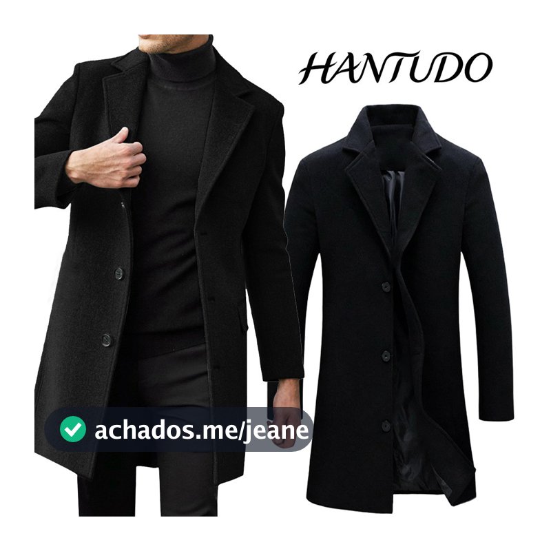 Casaco De Lã Masculino Sobretudo De Comprimento Médio,outono/inverno À Prova De Vento E Casacos Quentes
