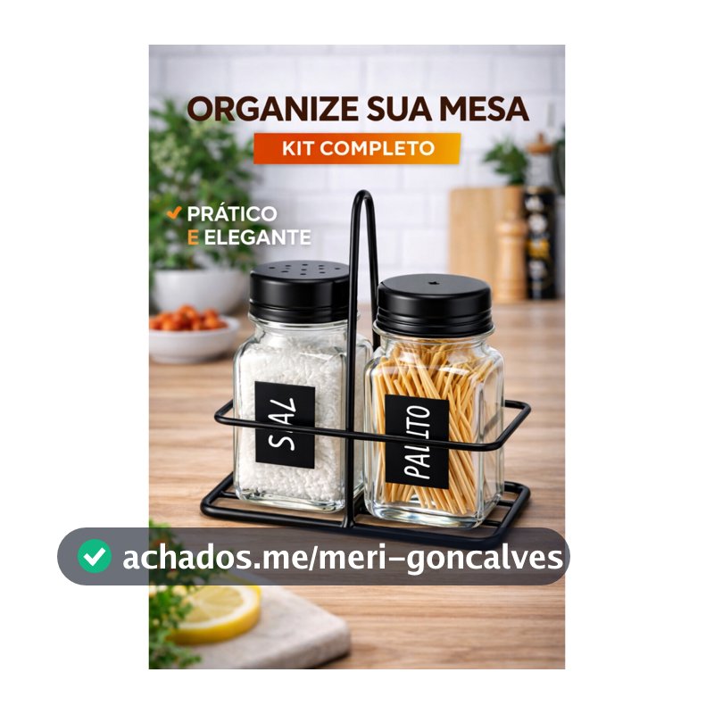 Kit Saleiro e Paliteiro de Vidro com Suporte Metal Porta Palito e Sal para Mesa Cozinha Restaurante