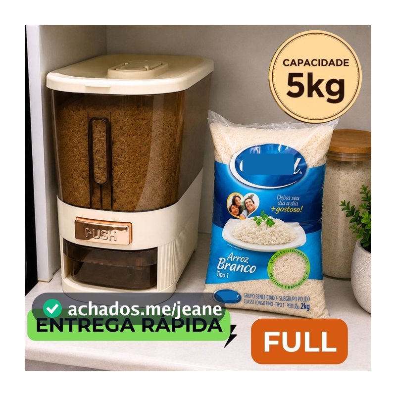 Kit Pote Dispenser para 5kg Arroz Feijão e Grãos + Copo Medidor Organizador Alimentos Armazenamento