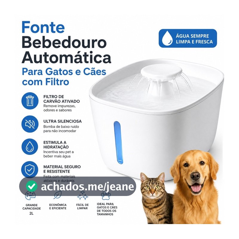 Fonte Bebedouro Automático Para Gatos e Cães Com Filtro Água Circulante 3L Silenciosa