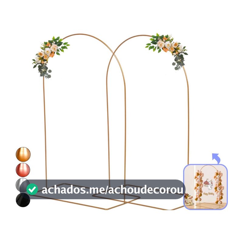 2 Arco De Festa Romano 60cm De Mesa Dourado Painel Decoração