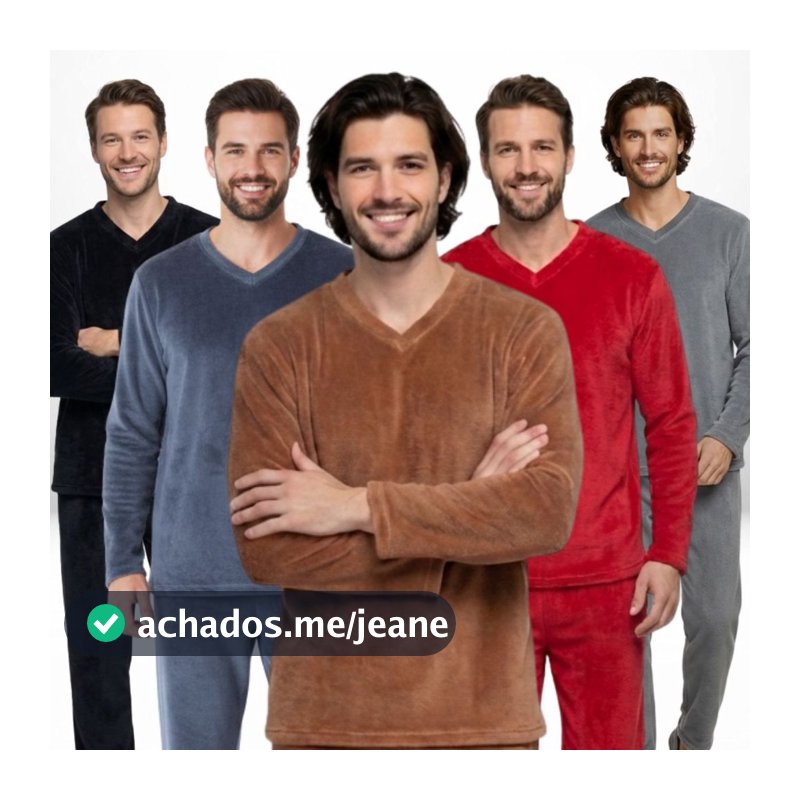 Pijama Masculino Fleece 200g Peluciado Liso Quentinho Gola V para Inverno