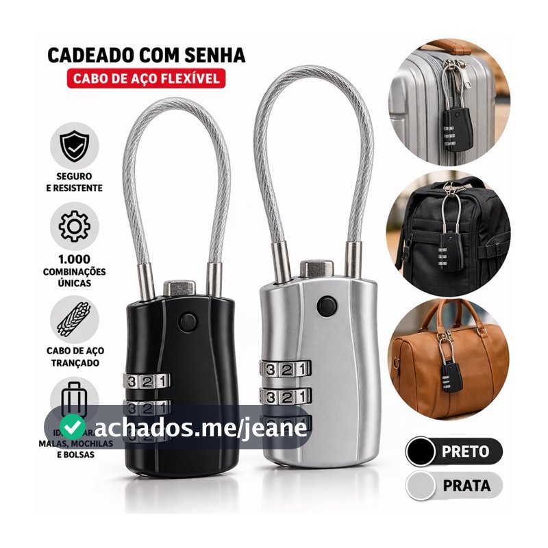 Cadeado  Senha Cabo Aço Mala Viagem Anti-Furto Bagagem Academia