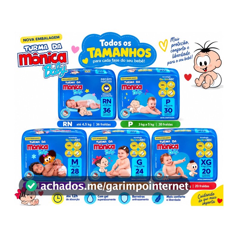 Fralda Turma da Mônica Baby Fraldas descartável,fraldas todos os tamanhos RN,P,M,G ,XG