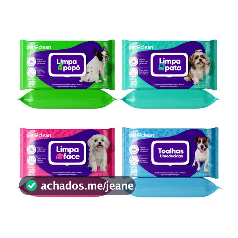 Toalha Lenço Umedecido Pet Cachorro Cão Gato 50un Limpa Pata Popô Face Higiene pH Neutro Pet Clean