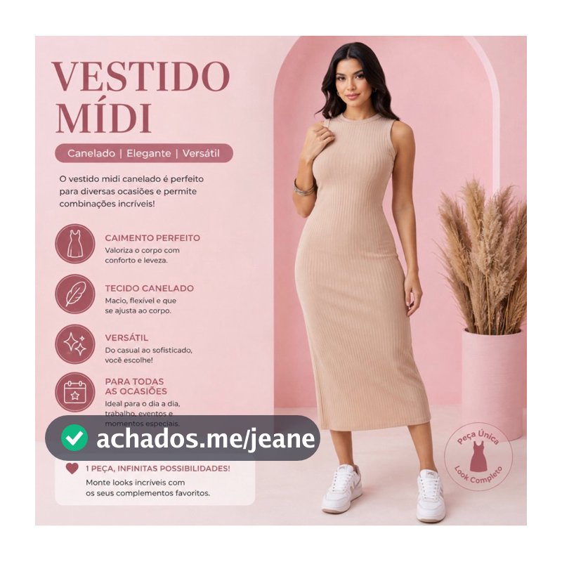 Vestido Midi Regata Com Fenda Lateral Canelado Feminino P ao GG