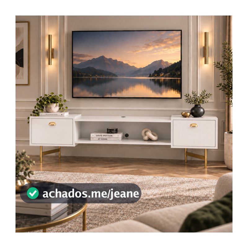 Rack Bancada Pés Ferro Industrial Shop Leão Sala 1.80 cm Para Tv 75 pol Home com 2 Portas - LANCAMENTO