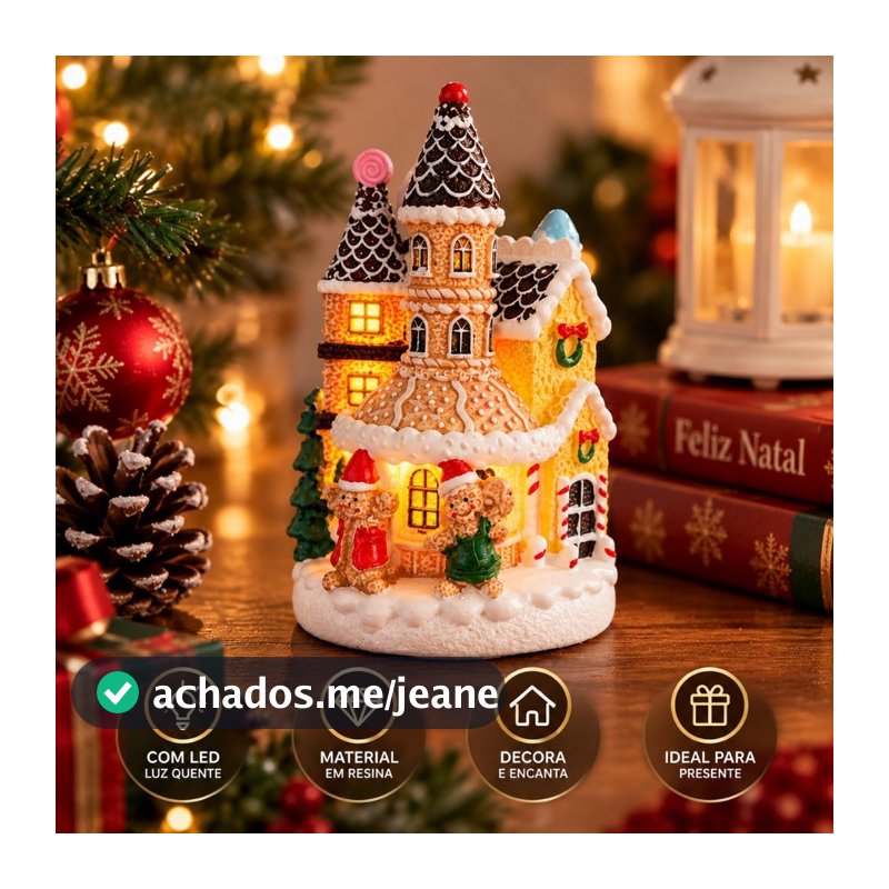 ENFEITE DE NATAL CASINHA DE NATAL CENTRO DE MESA COM LED ACABAMENTO EM RESINA LUXO VARIOS MODELOS