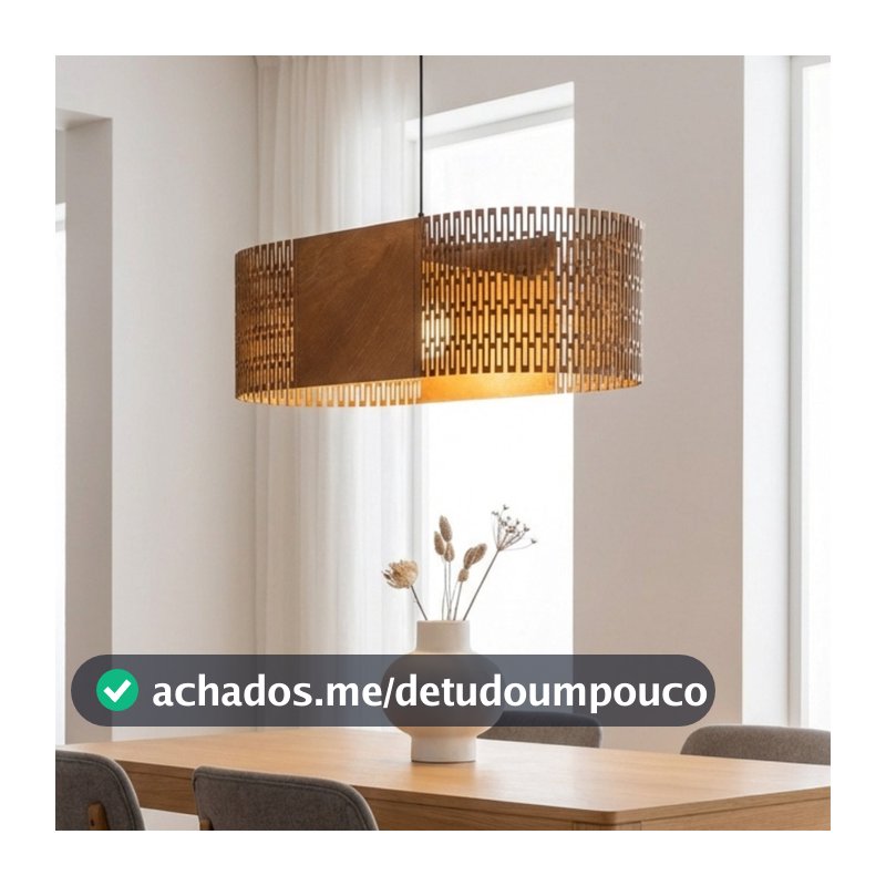 Luminária de Teto Pendente Lustre Luxo Sala Madeira MDF