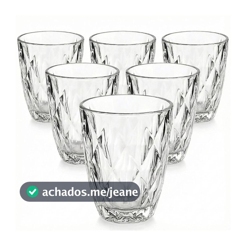 Copo de Vidro 6 Unidades 300ml Grosso Diamante Elegante Água Suco Refrigerante Resistente