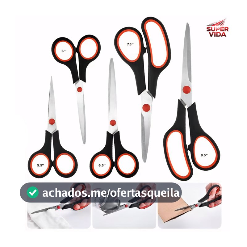 Kit de Tesouras 5 Peças Luatek LWJ-109 5.5 a 8.5" para Casa, Escritório e Costura