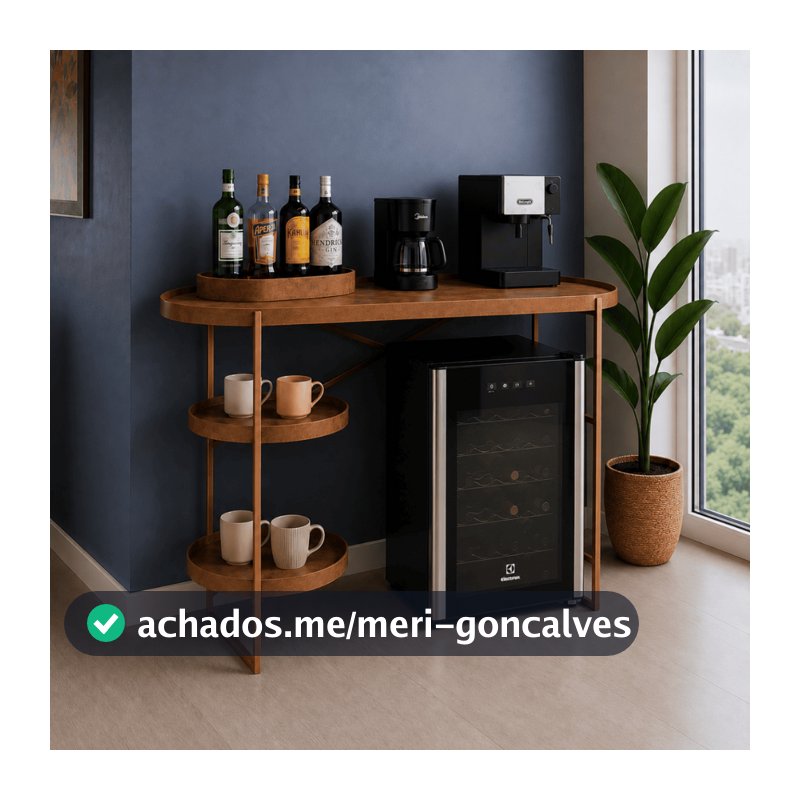 Aparador Sala Adega Barzinho Frigobar 120mt Buffet Classico Pés de Aço Madeira Revestida em Couro
