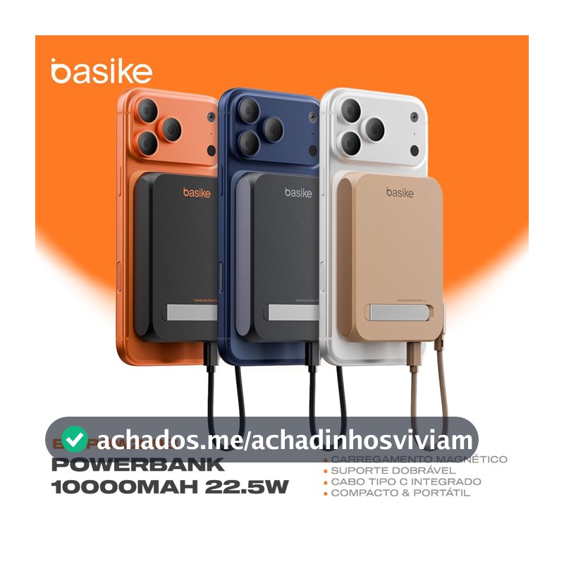 Basike Power Bank Magnético 10000mAh 22.5W Carregamento Rápido Sem Fio para iPhone Android