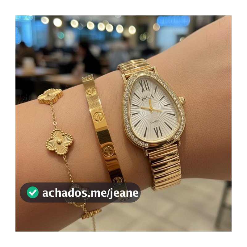 Kit Conjunto Relógio Feminino Dourado com Pulseira Pulseira Acessórios Femininos Relógio