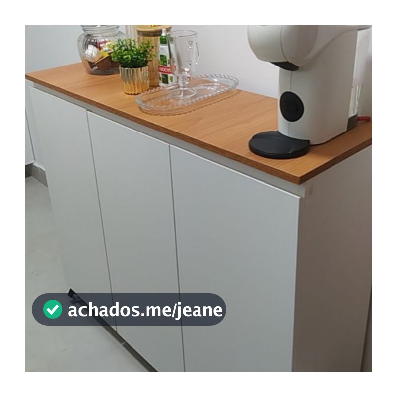 Balcão Buffet 100% MDF Branco Com rodinhas Tampo no MDF Amadeirado