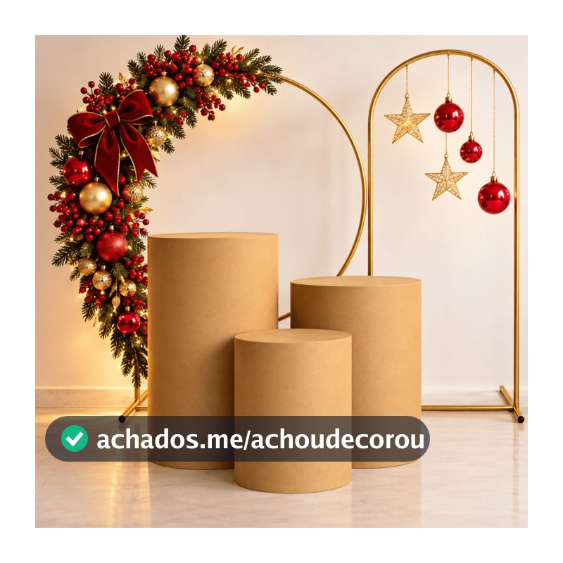 Kit Festa Painel Arco Redondo Desmontável + Arco Romano 2x1 Trio Mesas Cilindro MDF Decoração Natal