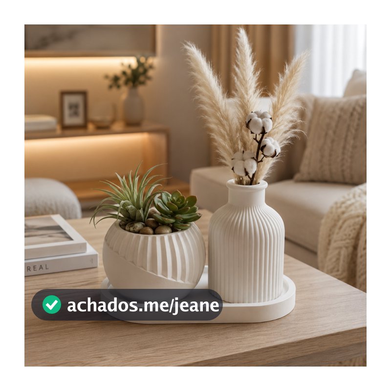 Kit Vaso Decorativo  em Gesso com Garrafa e Vasinho e bandeja Moderno  Decoração  para Sala, Mesa, Quarto e Escritório
